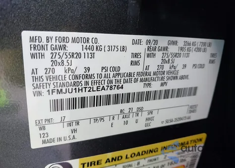 2020 Ford Expedition Xlt z USA, uszkodzony, nr VIN 1FMJU1HT2LEA78764